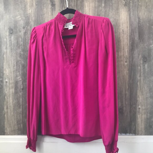 vintage 80s Jerry Regenbogen 100% silk fuchsia long sleeve blouse size 4 - Picture 1 of 4